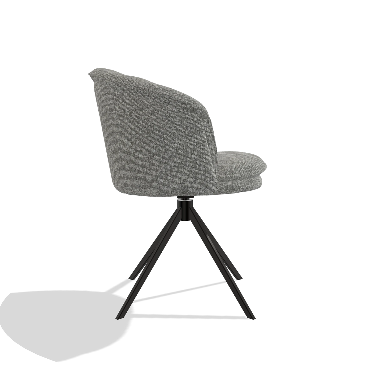 Dining Chair Lena 6581 in Lodge 40 fabric (grey), black swivel base, side view