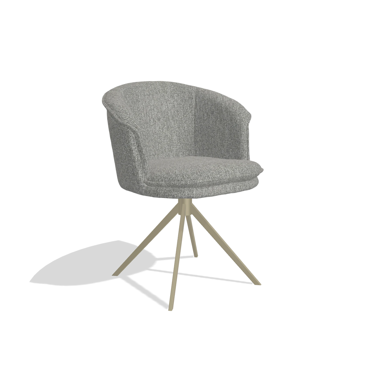 Dining Chair Lena 6581 in Lodge 40 fabric (grey), champagne swivel base, angled view