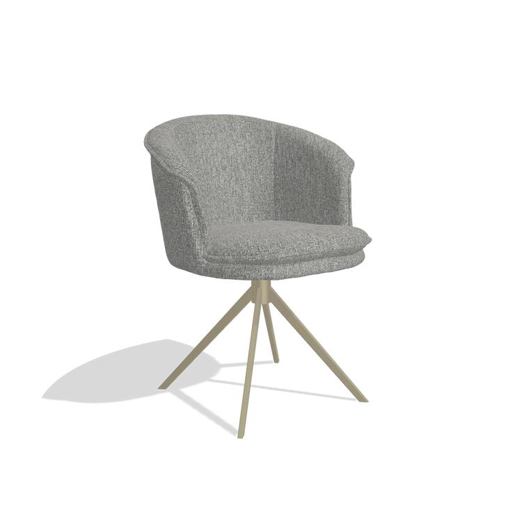 Dining Chair Lena 6581 in Lodge 40 fabric (grey), champagne swivel base, angled view