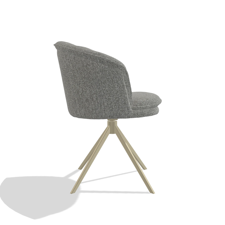 Dining Chair Lena 6581 in Lodge 40 fabric (grey), champagne swivel base, side view