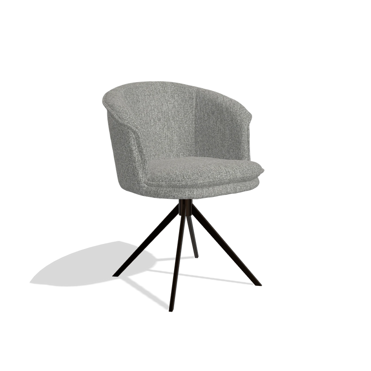 Dining Chair Lena 6581 in Lodge 40 fabric (grey), espresso swivel base, angled view