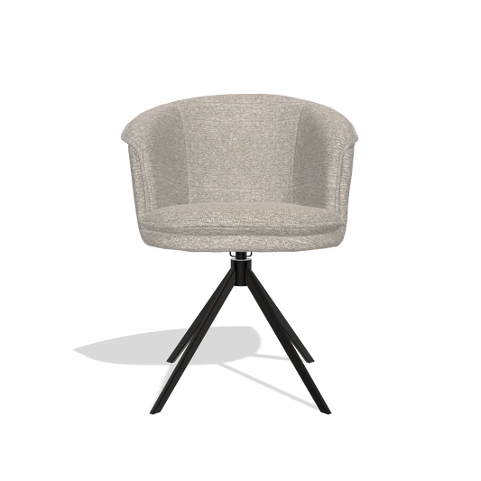 Chaise de salle à manger Lena 6581 en tissu Mito 180 (grège), pied pivotant en noir, vue de face