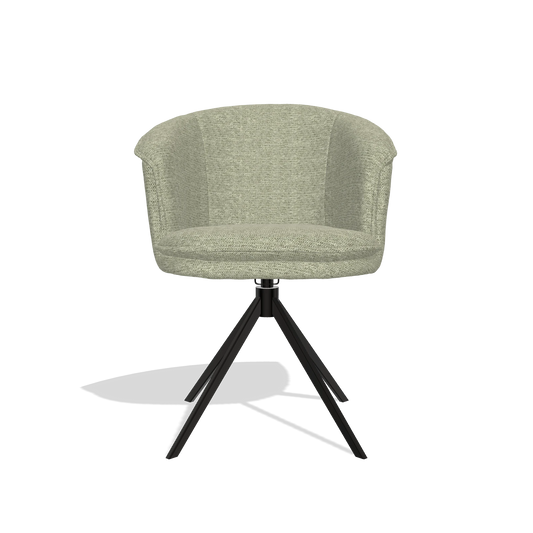 Chaise de salle à manger Lena 6581 en tissu Mito 55 (vert sauge), pied pivotant en noir, vue de face