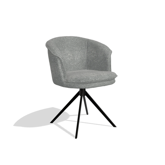 Chaise de salle à manger Lena 6581 en tissu Mito 97 (taupe), pied pivotant en noir, vue de trois-quarts