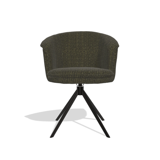 Chaise de salle à manger Lena 6581 en tissu Niagara 502 (noir), pied pivotant en noir, vue de face