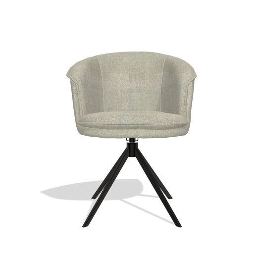 Chaise de salle à manger Lena 6581 en tissu Niagara 903 (grège), pied pivotant en noir, vue de face