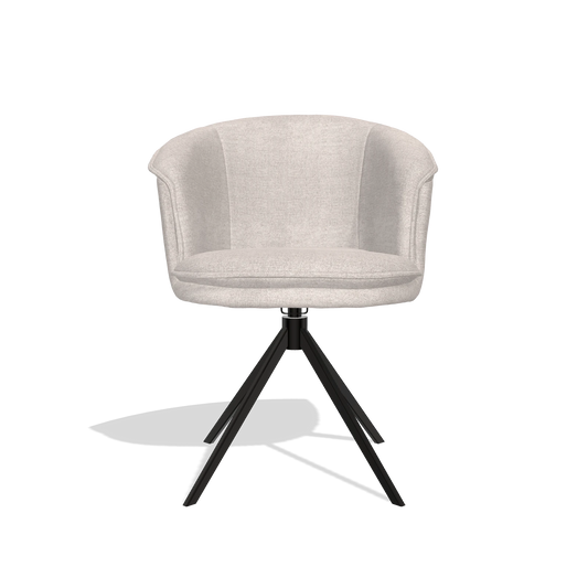 Chaise de salle à manger Lena 6581 en tissu Oasis 01 (gris clair), pied pivotant en noir, vue de face