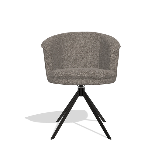 Chaise de salle à manger Lena 6581 en tissu Oasis 108 (gris foncé), pied pivotant en noir, vue de face