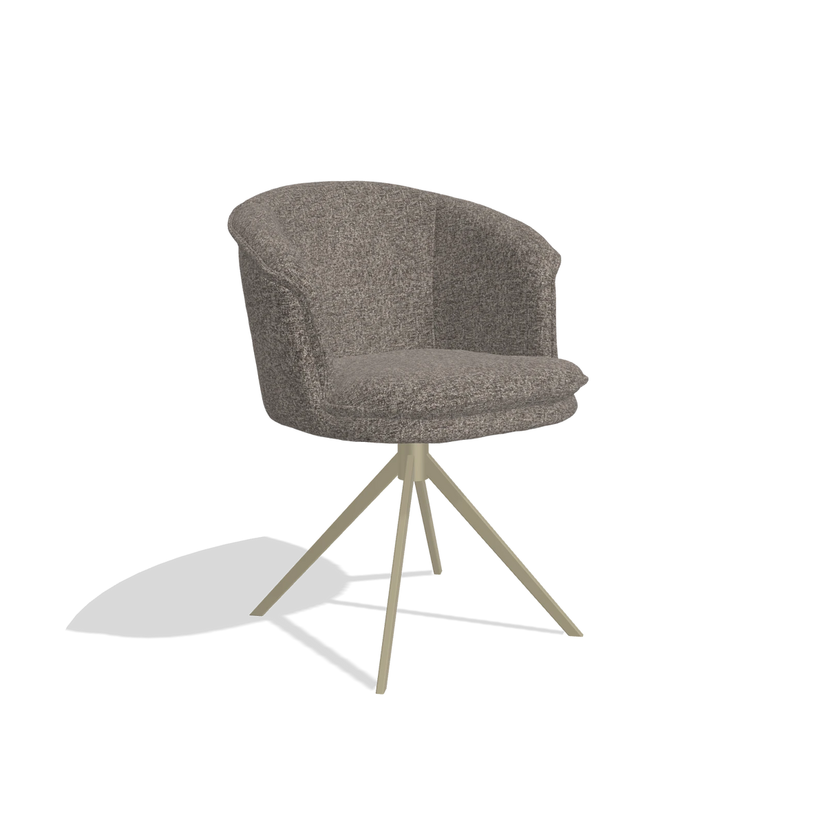 Dining Chair Lena 6581 in Oasis 108 fabric (dark grey), champagne swivel base, angled view