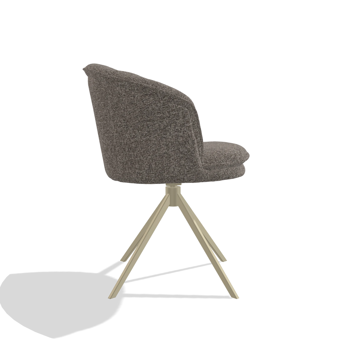 Dining Chair Lena 6581 in Oasis 108 fabric (dark grey), champagne swivel base, side view