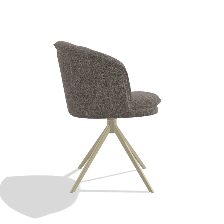 Dining Chair Lena 6581 in Oasis 108 fabric (dark grey), champagne swivel base, side view