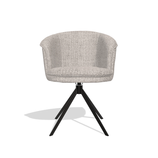 Chaise de salle à manger Lena 6581 en tissu Oasis 91 (grège), pied pivotant en noir, vue de face