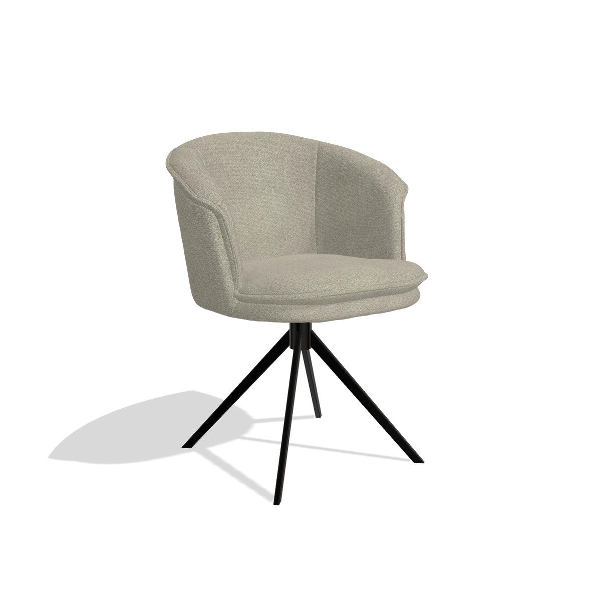 Dining Chair Lena 6581 in Rhythm 05 fabric (greige), black swivel base, angled view