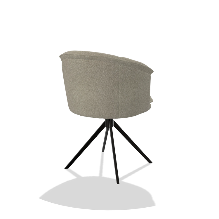Dining Chair Lena 6581 in Rhythm 05 fabric (greige), black swivel base, back angled view