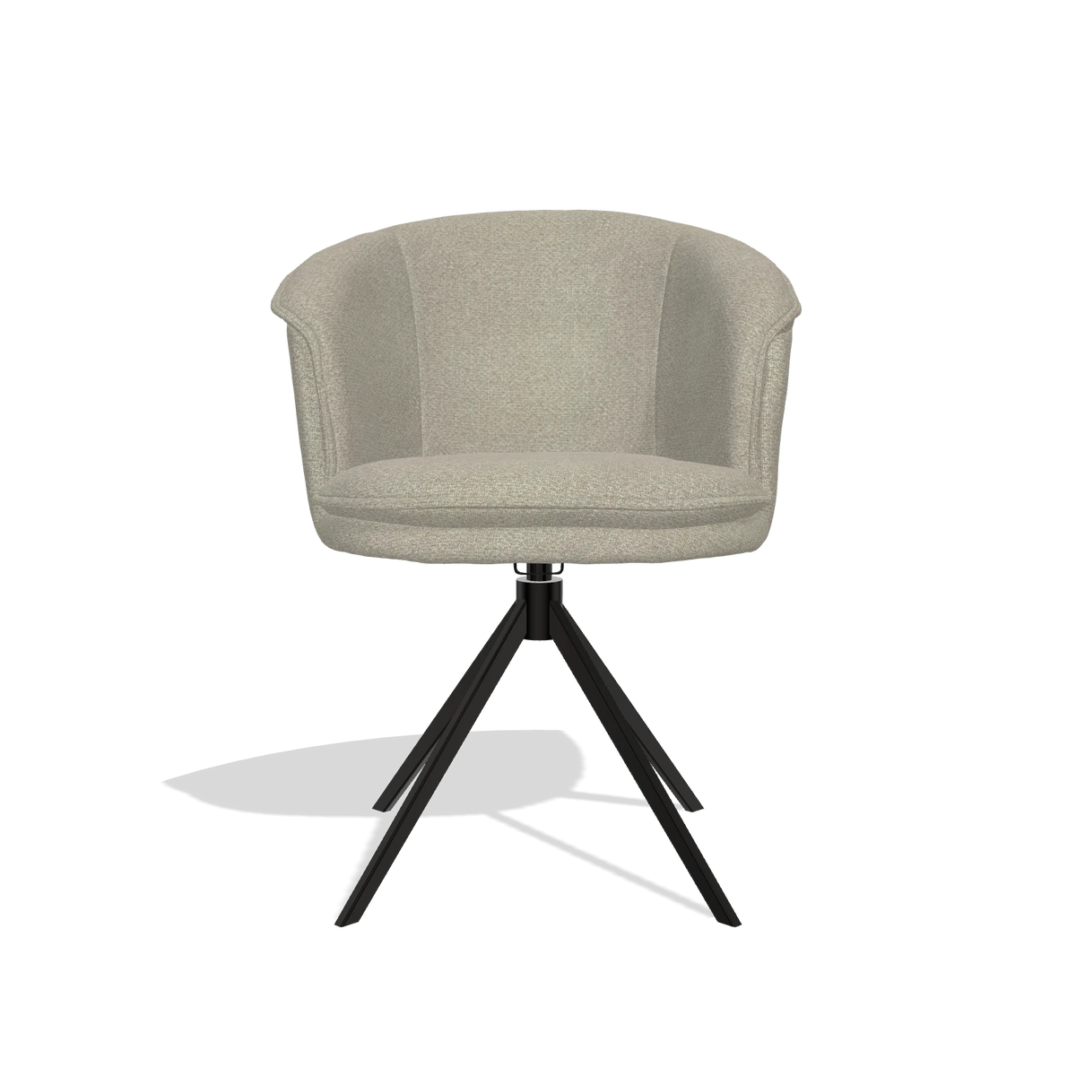 Dining Chair Lena 6581 in Rhythm 05 fabric (greige), black swivel base, front view