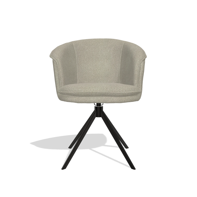 Dining Chair Lena 6581 in Rhythm 05 fabric (greige), black swivel base, front view
