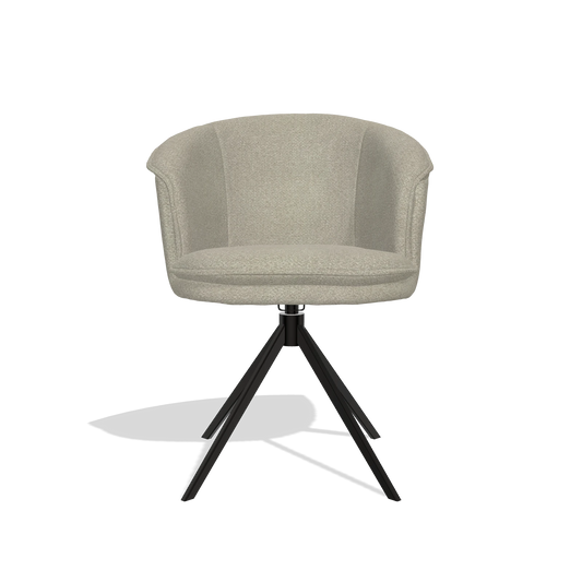 Chaise de salle à manger Lena 6581 en tissu Rhythm 05 (grège), pied pivotant en noir, vue de face