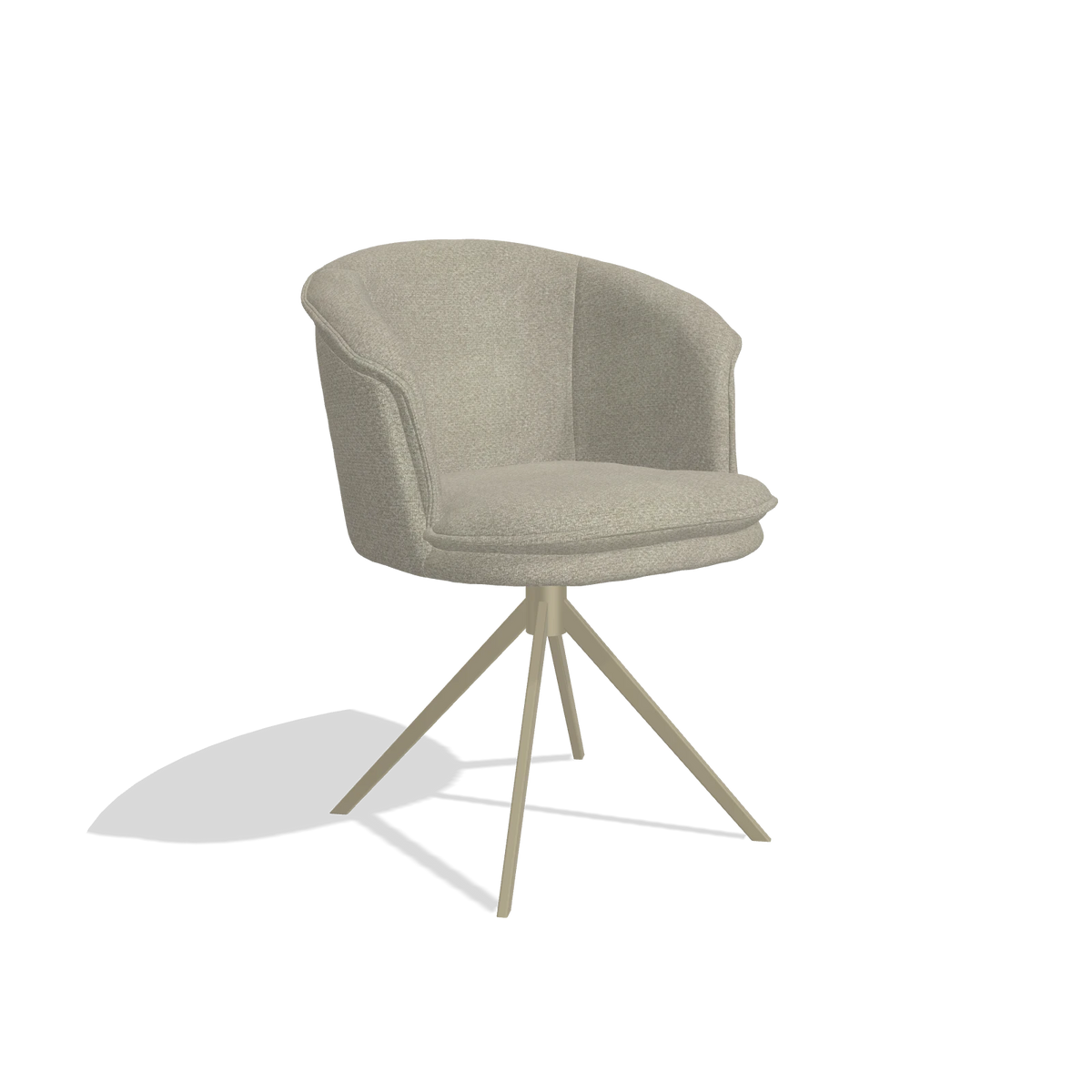 Dining Chair Lena 6581 in Rhythm 05 fabric (greige), champagne swivel base, angled view
