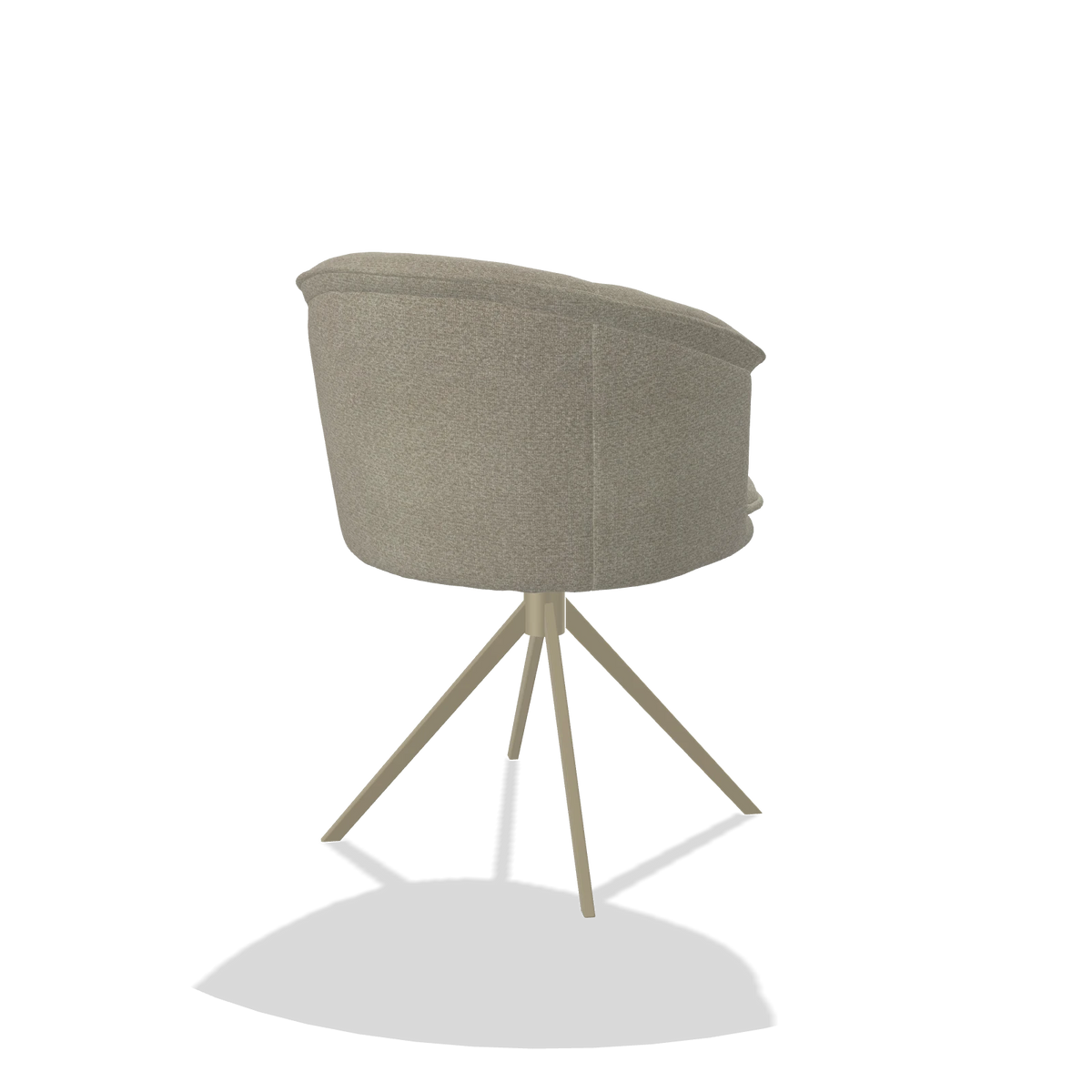 Dining Chair Lena 6581 in Rhythm 05 fabric (greige), champagne swivel base, back angled view