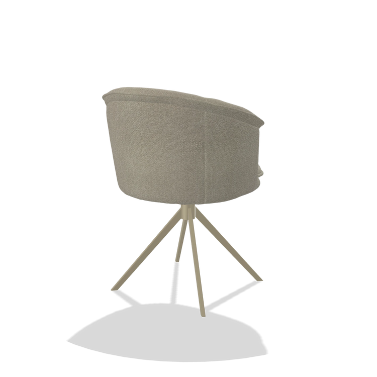 Dining Chair Lena 6581 in Rhythm 05 fabric (greige), champagne swivel base, back angled view