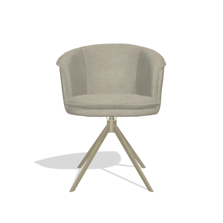 Dining Chair Lena 6581 in Rhythm 05 fabric (greige), champagne swivel base, front view
