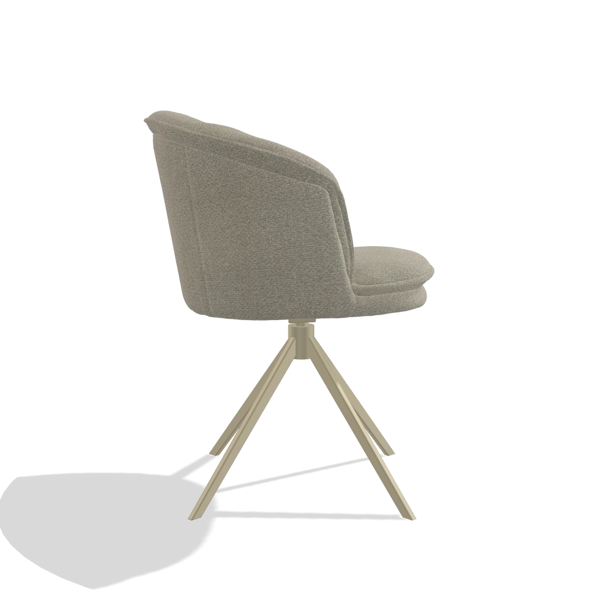 Dining Chair Lena 6581 in Rhythm 05 fabric (greige), champagne swivel base, side view
