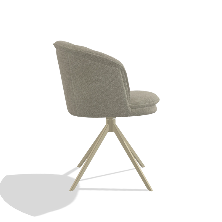 Dining Chair Lena 6581 in Rhythm 05 fabric (greige), champagne swivel base, side view