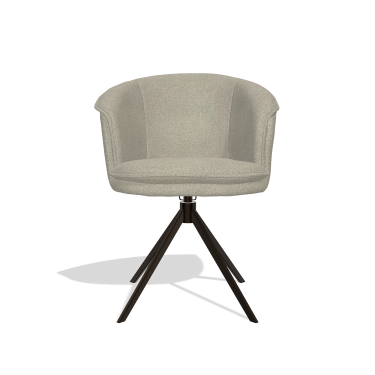 Dining Chair Lena 6581 in Rhythm 05 fabric (greige), espresso swivel base, front view