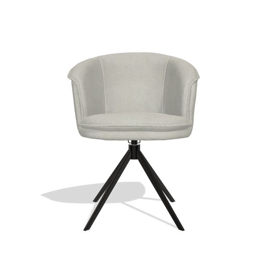 Chaise de salle à manger Lena 6581 en tissu Rhythm 101 (grège), pied pivotant en noir, vue de face