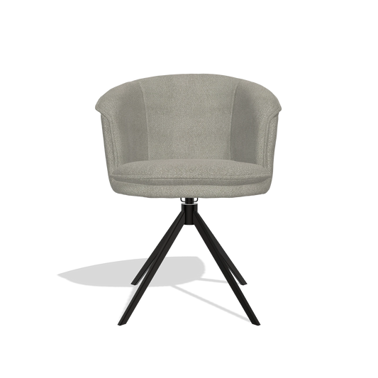 Chaise de salle à manger Lena 6581 en tissu Rhythm 84 (gris), pied pivotant en noir, vue de face