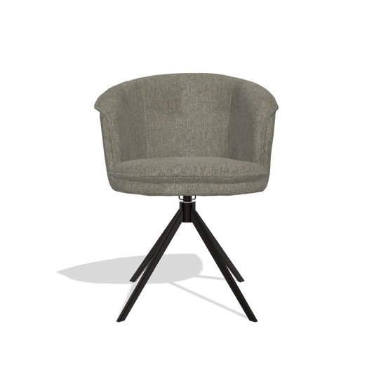 Chaise de salle à manger Lena 6581 en tissu San Remo 103 (gris foncé), pied pivotant en noir, vue de face