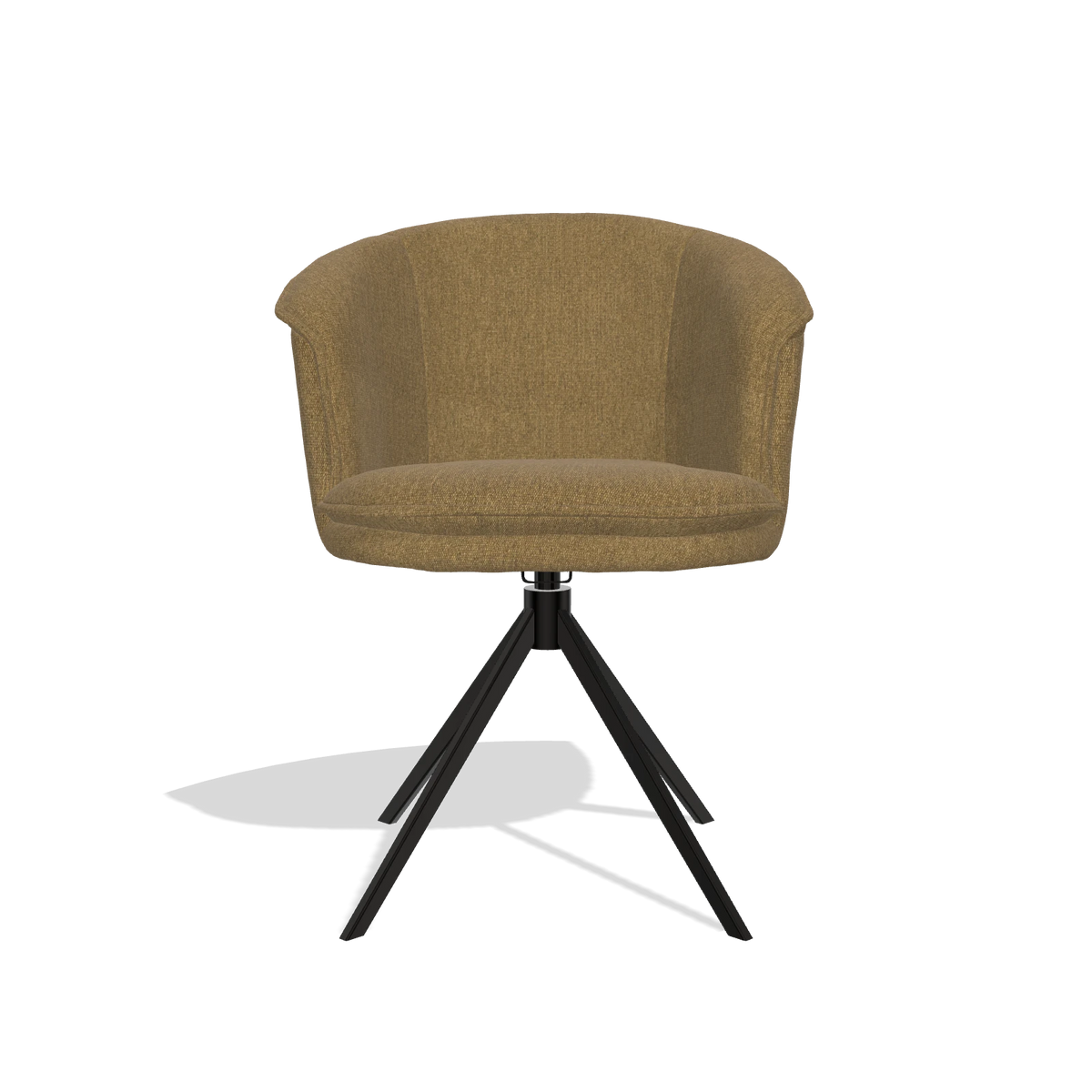 Silla de comedor Lena 6581 en tela San Remo 401 (oliva), base giratoria en negro, vista frontal