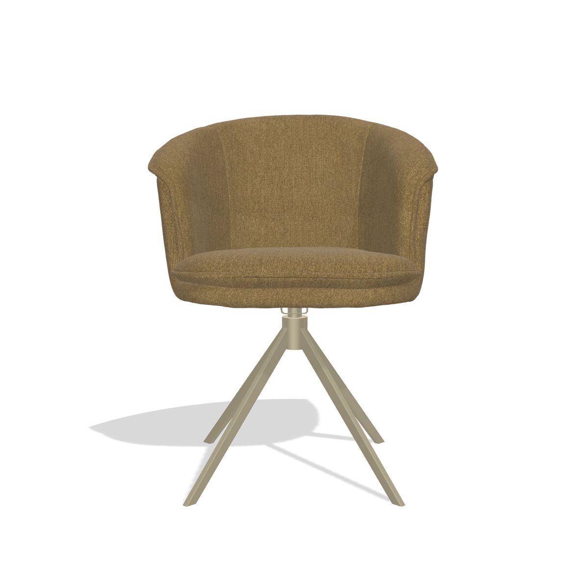 Silla de comedor Lena 6581 en tela San Remo 401 (oliva), base giratoria en champán, vista frontal