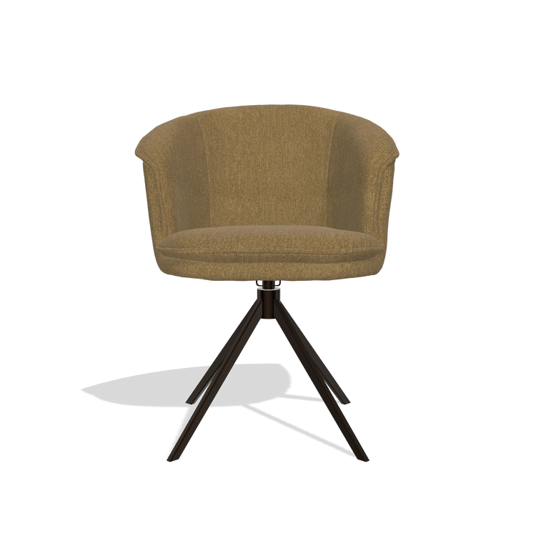 Silla de comedor Lena 6581 en tela San Remo 401 (oliva), base giratoria en espresso, vista frontal