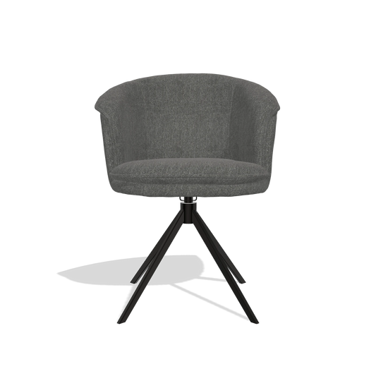 Chaise de salle à manger Lena 6581 en tissu San Remo 800 (anthracite), pied pivotant en noir, vue de face