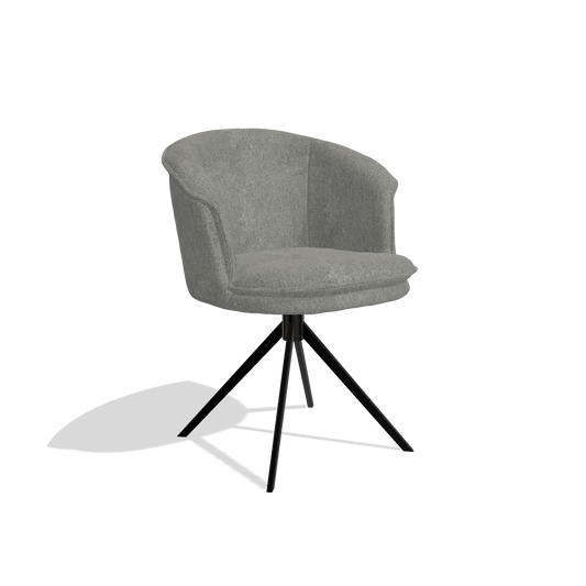 Chaise de salle à manger Lena 6581 en tissu San Remo 802 (taupe), pied pivotant en noir, vue de trois-quarts