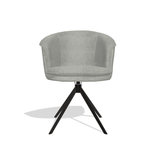 Chaise de salle à manger Lena 6581 en tissu San Remo 901 (gris), pied pivotant en noir, vue de face