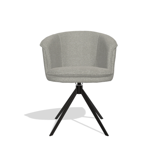 Chaise de salle à manger Lena 6581 en tissu Sneak 01 (gris), pied pivotant en noir, vue de face