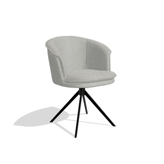 Chaise de salle à manger Lena 6581 en tissu Sneak 05 (grège), pied pivotant en noir, vue de trois-quarts