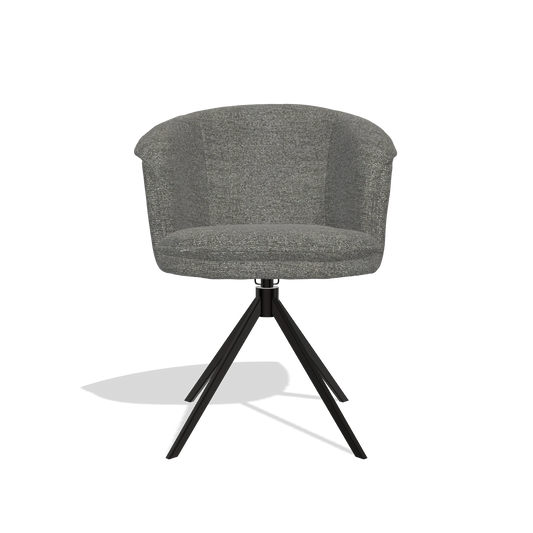 Chaise de salle à manger Lena 6581 en tissu Sneak 12 (gris foncé), pied pivotant en noir, vue de face