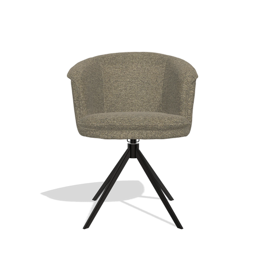 Chaise de salle à manger Lena 6581 en tissu Sneak 124 (olive), pied pivotant en noir, vue de face
