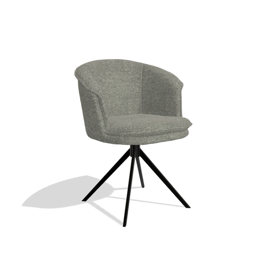 Chaise de salle à manger Lena 6581 en tissu Sneak 149 (taupe), pied pivotant en noir, vue de trois-quarts