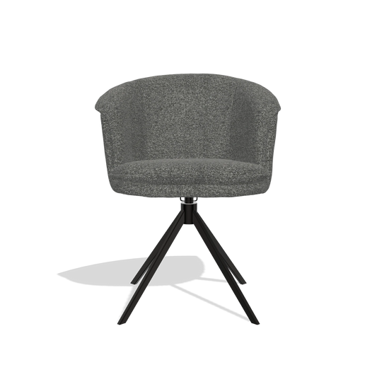 Chaise de salle à manger Lena 6581 en tissu Sneak 65 (gris foncé), pied pivotant en noir, vue de face