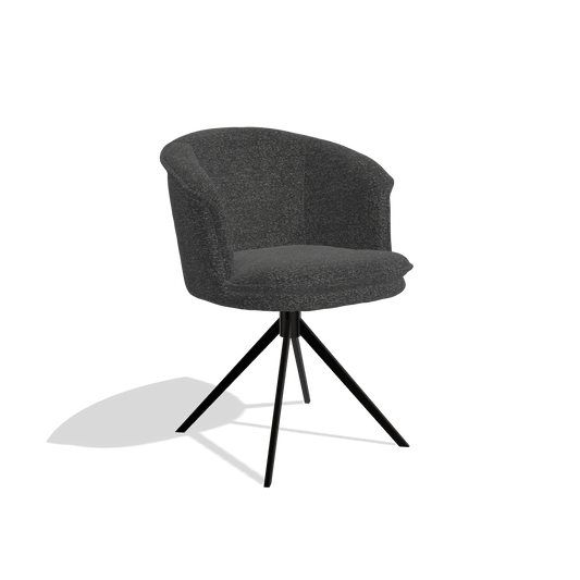 Chaise de salle à manger Lena 6581 en tissu Sneak 67 (noir), pied pivotant en noir, vue de trois-quarts