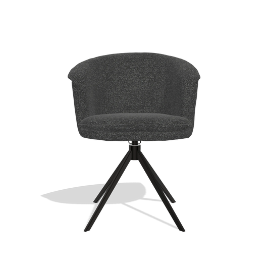 Chaise de salle à manger Lena 6581 en tissu Sneak 67 (noir), pied pivotant en noir, vue de face