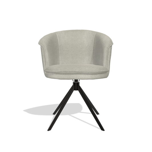 Chaise de salle à manger Lena 6581 en tissu Stella 01 (grège), pied pivotant en noir, vue de face