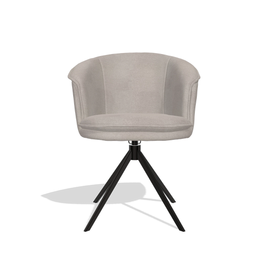 Chaise de salle à manger Lena 6581 en tissu Stella 106 (grège), pied pivotant en noir, vue de face