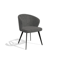 Chaise de salle à manger Lisette 6599 en tissu Adore 68 (gris foncé), pieds en noir, vue de trois-quarts
