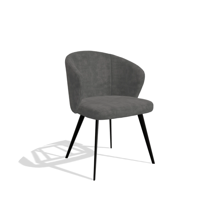 Chaise de salle à manger Lisette 6599 en tissu Adore 68 (gris foncé), pieds en noir, vue de trois-quarts