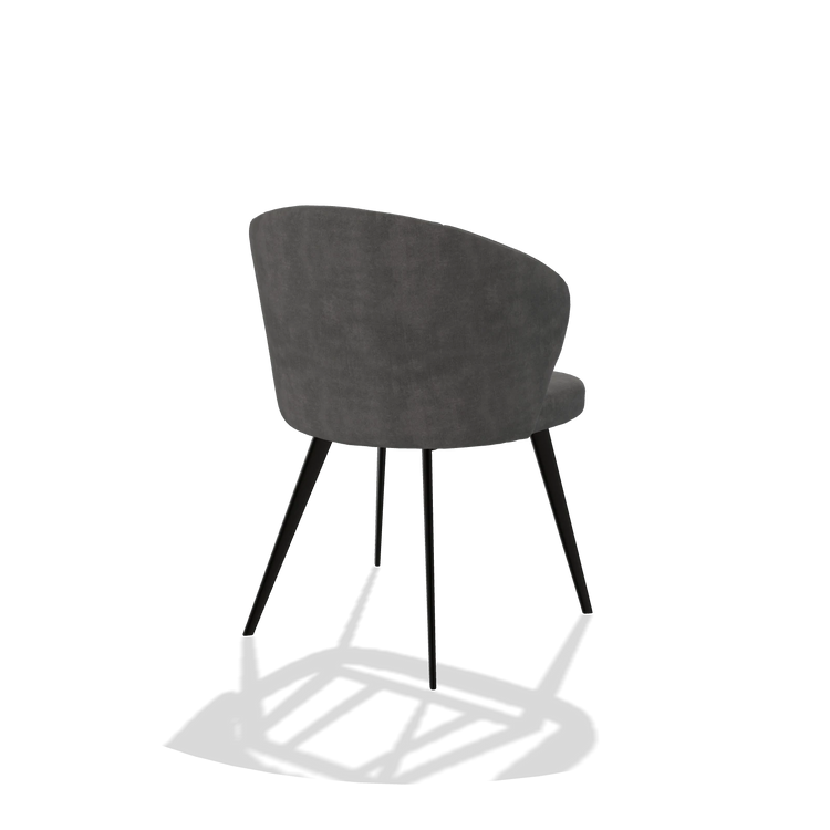 Chaise de salle à manger Lisette 6599 en tissu Adore 68 (gris foncé), pieds en noir, vue de trois-quarts arrière